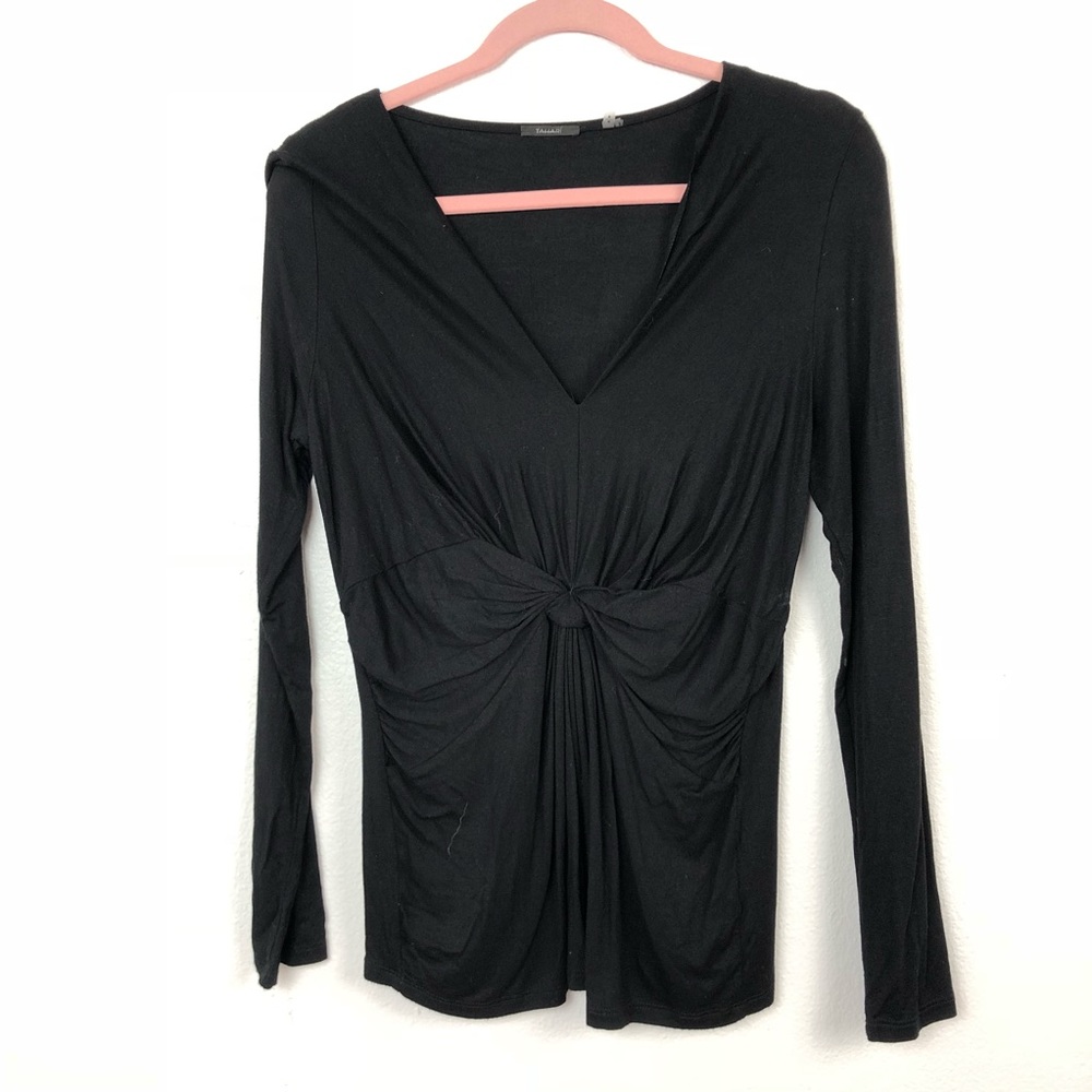 Tahari Knotted Black Vneck Long Sleeve M87